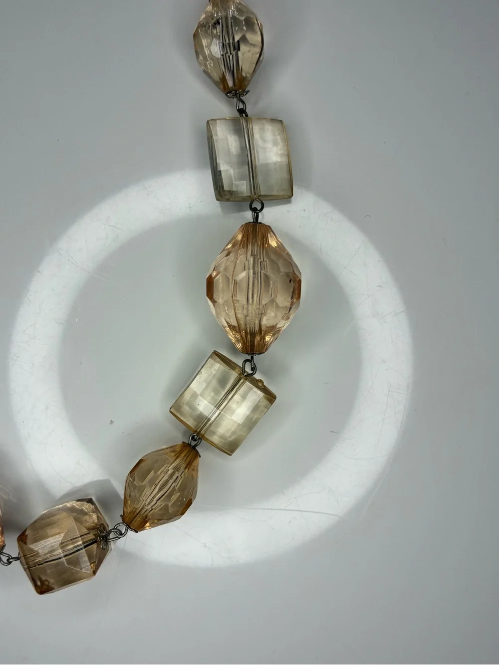Stunning Retro Statement Necklace Peach & Clear Faceted Acrylic Beaded Necklace